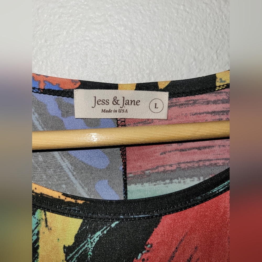 Jess & Jane Aspen Dress Large Wearable Art Stretch Swing Artsy Abstract Colorful - Picture 4 of 6